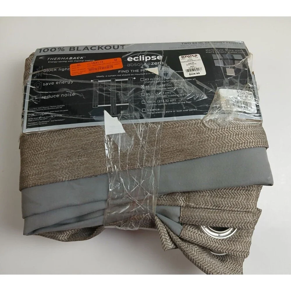 NEW Eclipse Absolute Zero 50 x 84 Grommet 2 curtain panels 'Brown' #CT130
